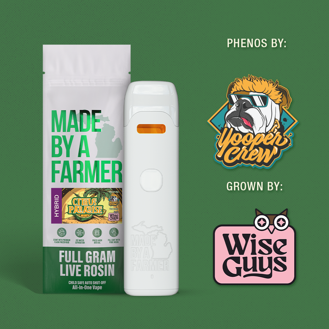 Photograph of product: Made By A Farmer | Citrus Paradise X Wise Guys Farms | 1G Live au chocolat Rosin Disposable