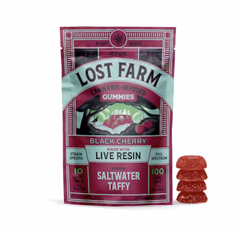 Photograph of product: LOST FARM | LIVE RESIN GUMMIES | BLACK CHERRY X SALTWATER TAFFY | 10PK 100MG