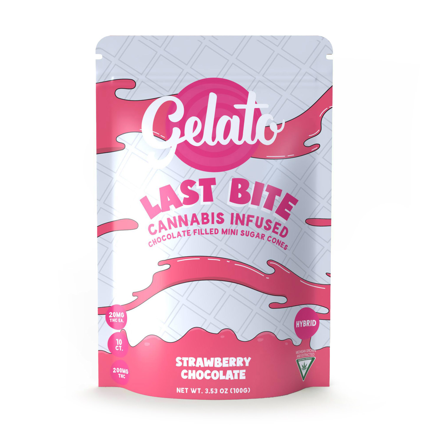Photograph of product: Gelato Last Bite Strawberry White Chocolate Cones 200mg Rec