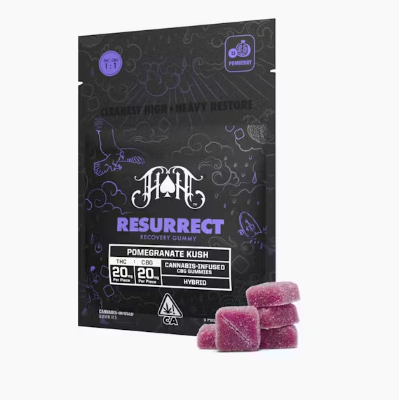 Photograph of product: Heavy Hitters Pomegranate Kush 1:1 TH-oui:CBG Hybrid Gummies 100mg