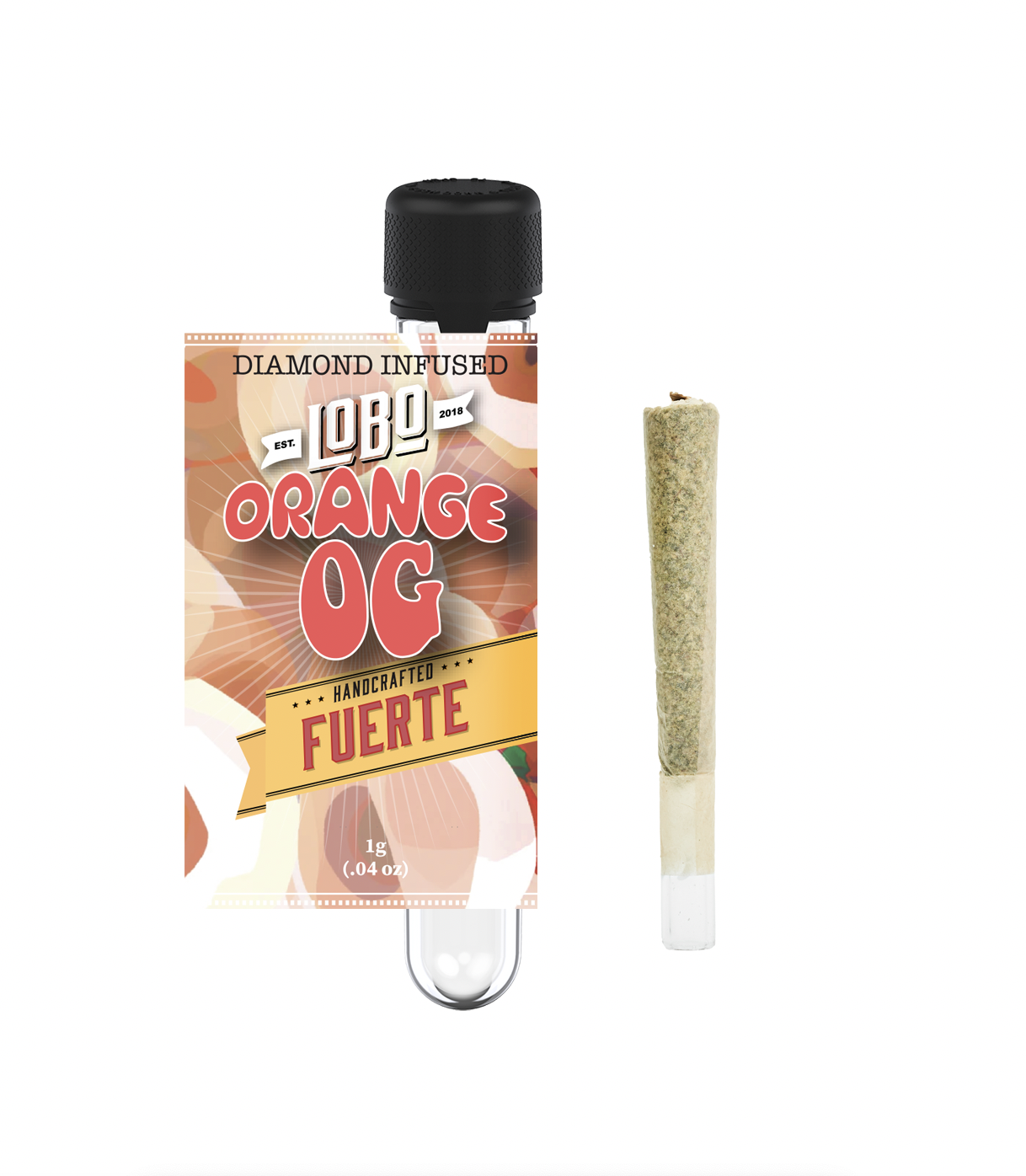 Photograph of product: Lobo - Fuerte: Orange Og Diamond Infused Glass-Tip Pre-Roll - 1g