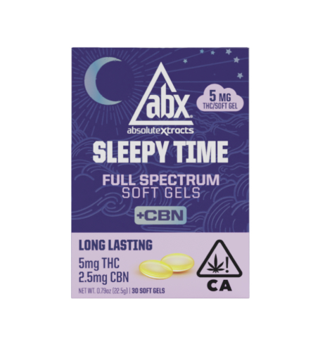 Photograph of product: ABX | Sleepy Time | Solventless + CBN | Soft Gels 5mg | 30pk
