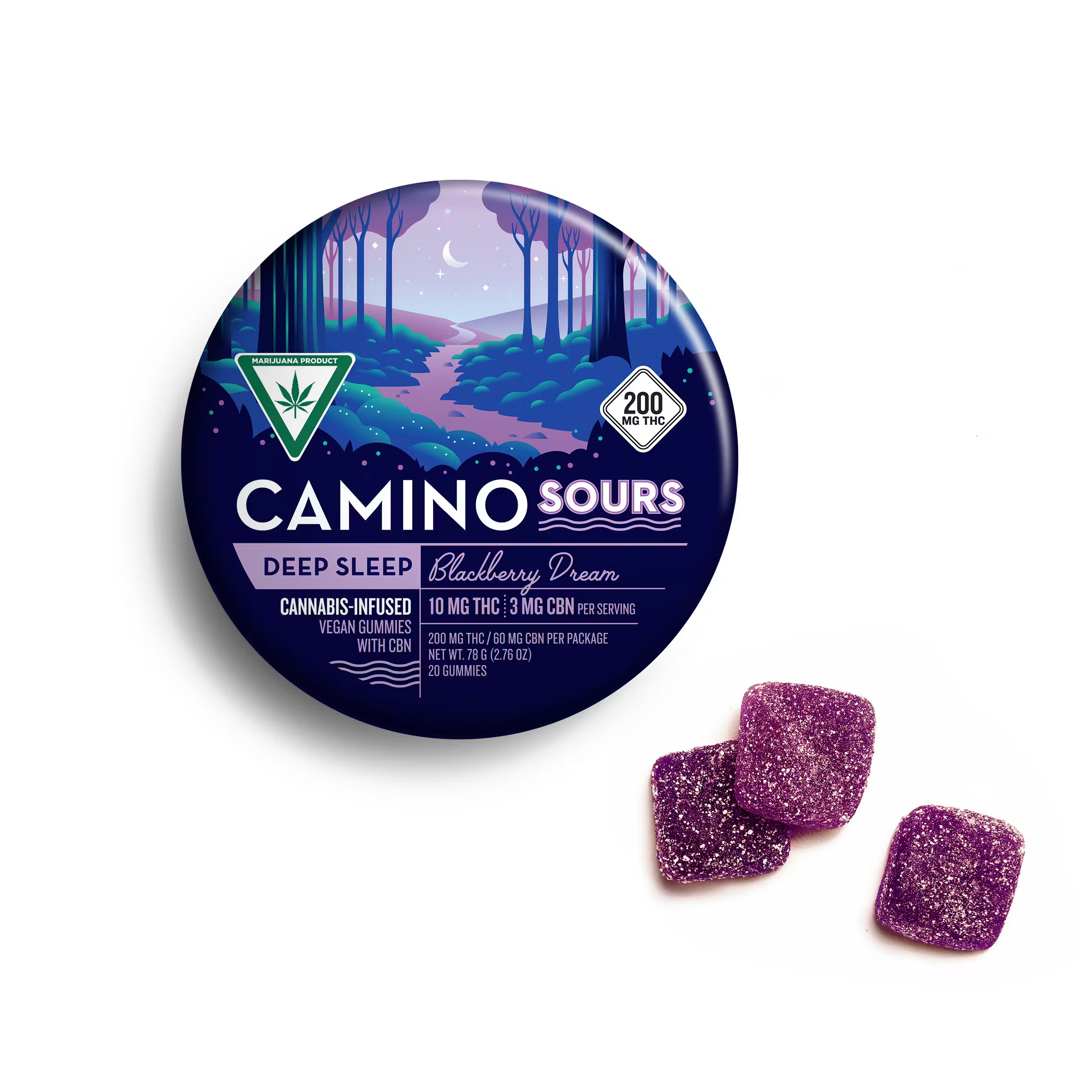 Photograph of product: Camino Sours: Blackberry Dream Deep Sleep 200MG Gummies 10:10:10
