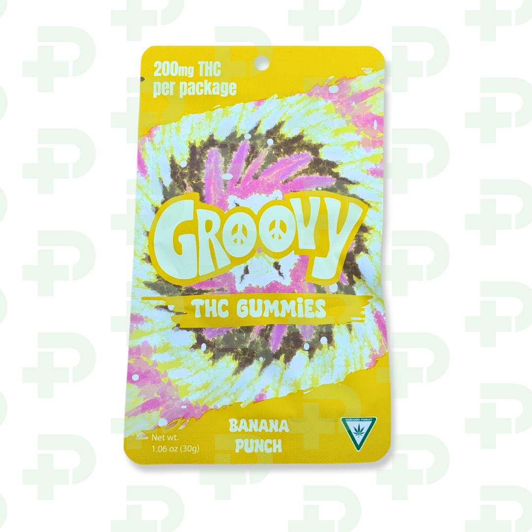Photograph of product: Groovy 200mg Gummies - Banana Punch