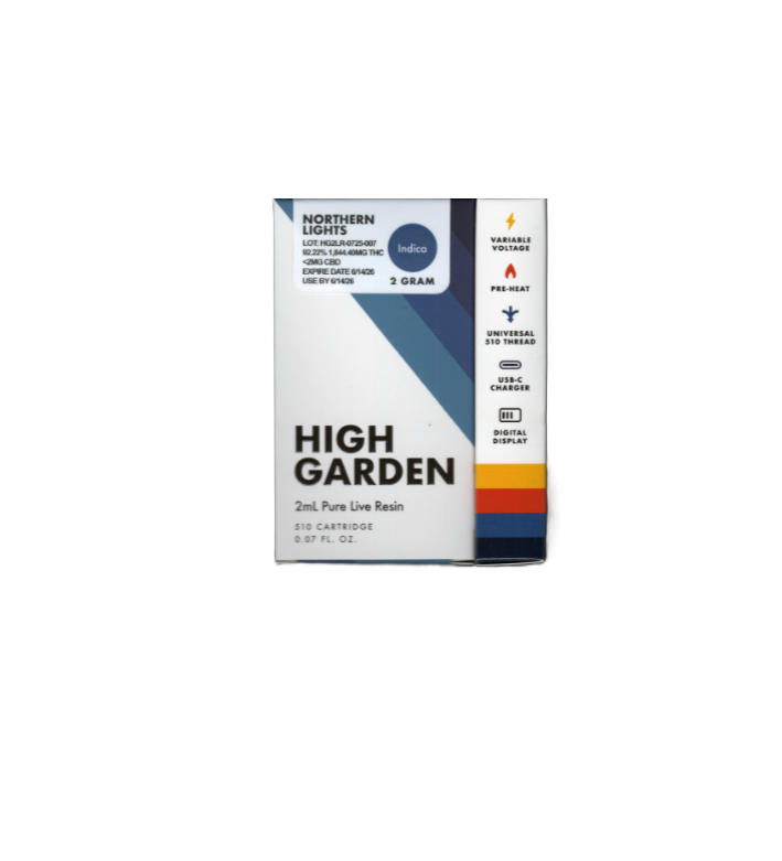 Photograph of product: High Garden Pure Live Resin Cartridge- Northern Lights 2mL