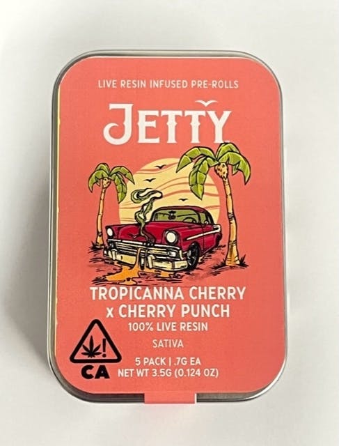 Photograph of product: Jetty .7g Tropicanna Cherry x Cherry Punch Infused Preroll 5pk
