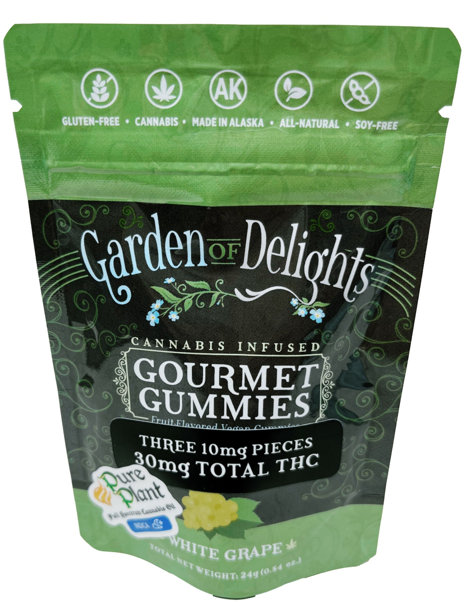Photograph of product: 30mg 1:1 Oui'd White Grape Gummies by Garden of Delights