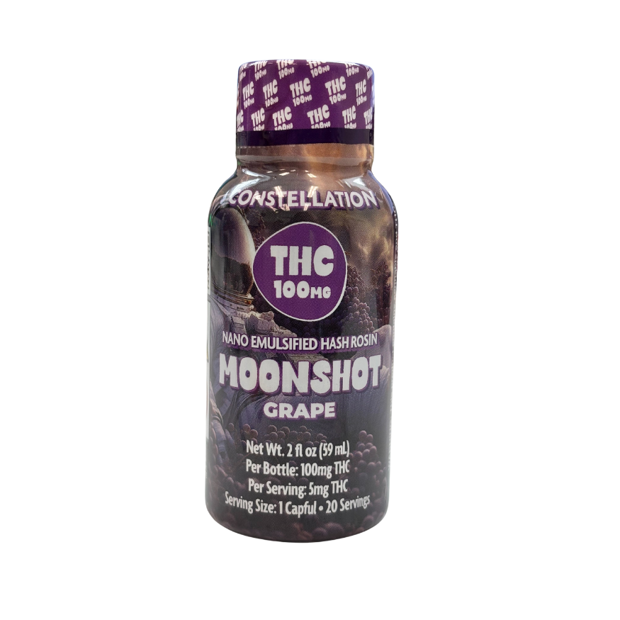 Photograph of product: Constellation Moonshot- Grape au chocolat Rosin Nano Emlusified Drink 100mg 2Floz