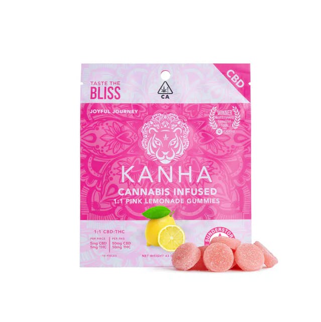 Photograph of product: 100MG Gummies Classic CBD:THC Pink Lemonade 1:1 - Pink Lemonade 1:1 (Hybrid)