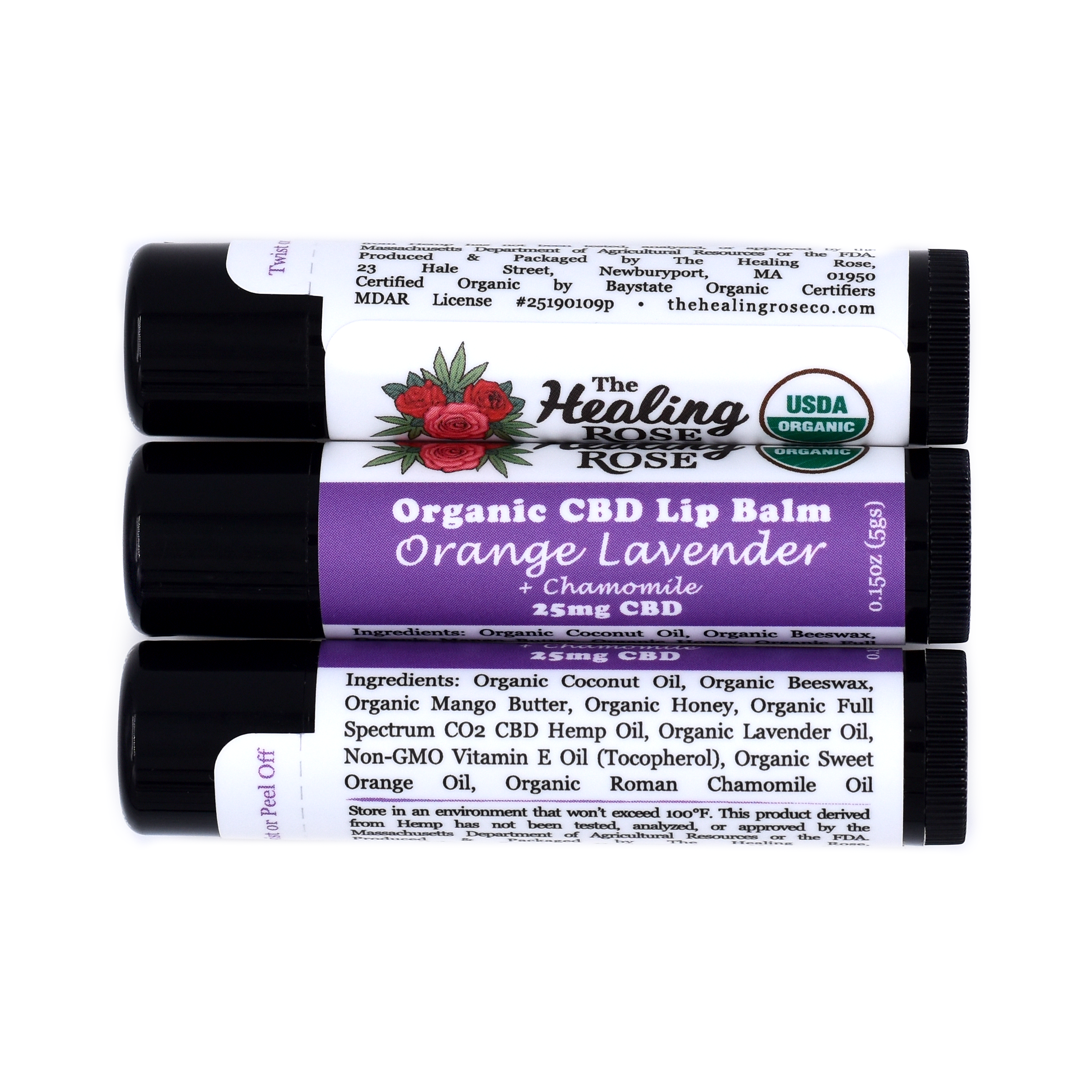 Photograph of product: CBD Lip Balm | Orange Lavender | 25mg CBD | The Healing Rose