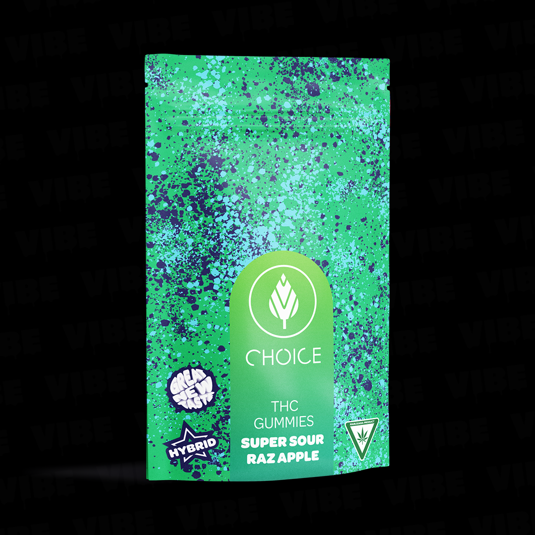 Photograph of product: Choice | Super Sour Raz Apple | 200mg Gummies | REC