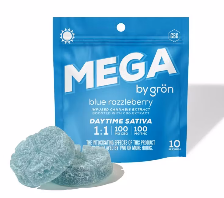 Photograph of product: Blue Razzleberry: 1:1 CBG:CBD:TH-oui; Mega Pearl Gummy - 2 Pack