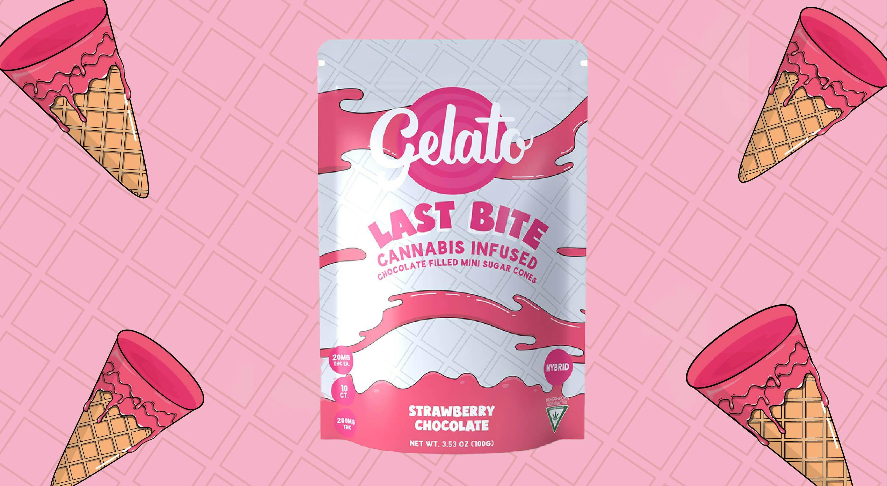 Photograph of product: Gelato Last Bite Ice Cream Cone Tips Strawberry | 200mg