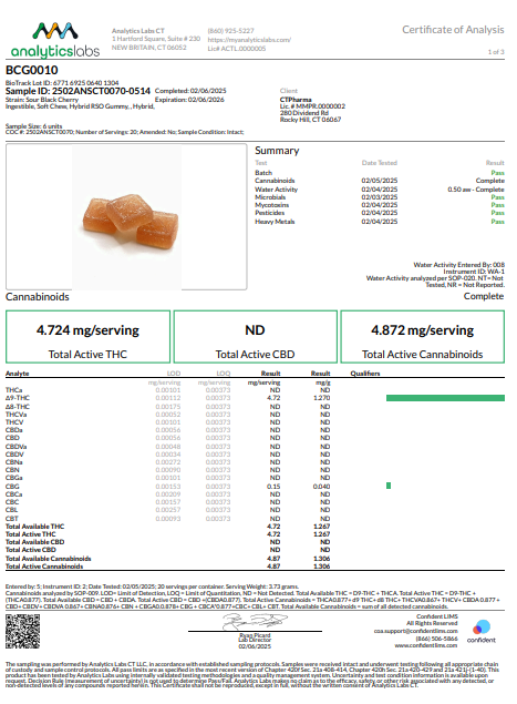 Photograph of product: ENCORE Sour Black Cherry RSO Gummies 20ct (H) 25580