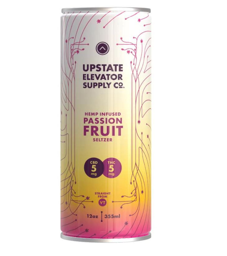 Photograph of product: UESC | Passion Fruit Seltzer 5mg CBD : 5mg TH-oui | 12oz
