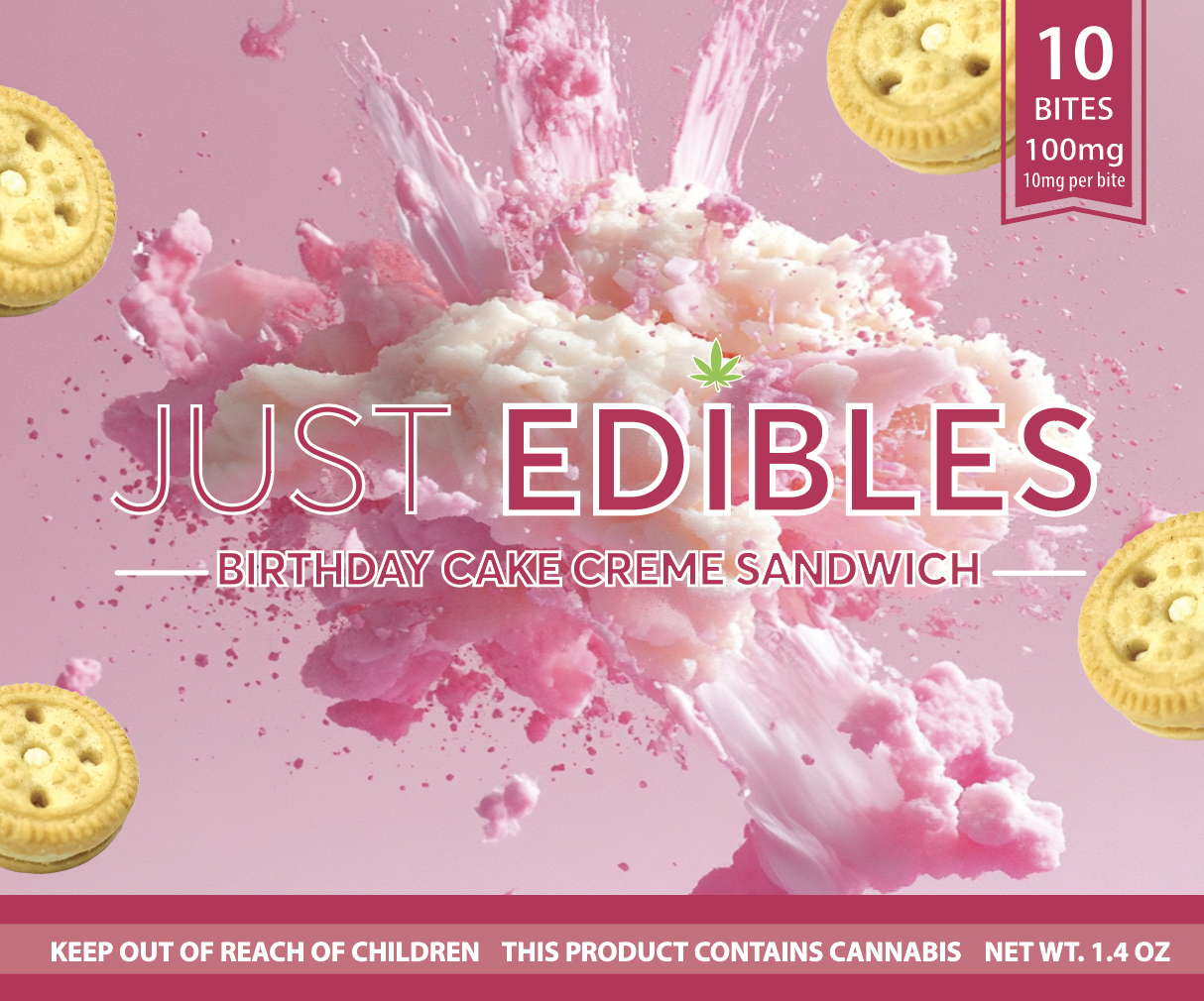 Photograph of product: Just Edibles Cookie Birthday Cake Cream Sandwich 100mg 10pk