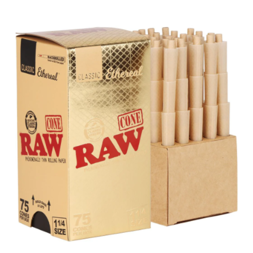 Photograph of product: RAW - ETHEREAL CONES 1 1/4 75 PACK