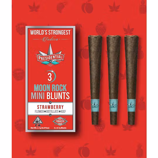 Photograph of product: Strawberry [I] | Pee-Wee Moon Rock Mini Blunts 2.1G (3pk) | Presidential