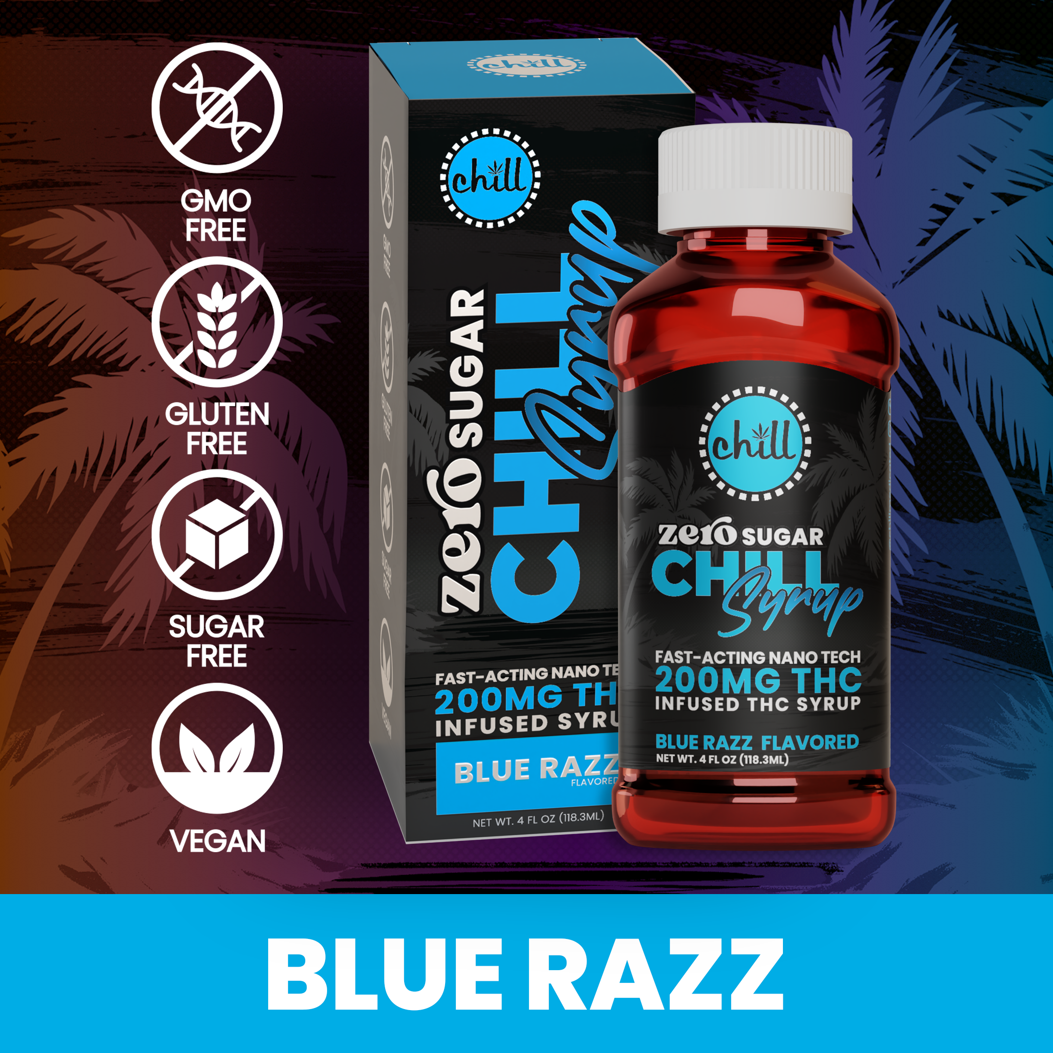 Photograph of product: Chill Medicated Zero Sugar 200MG TH-oui Infused Blue Razz