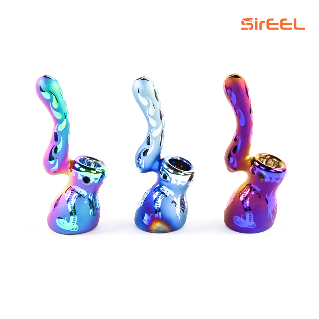 Photograph of product: SirEEL - 6" Iridized Etched Sherlock Bubbler - Assorted Colors