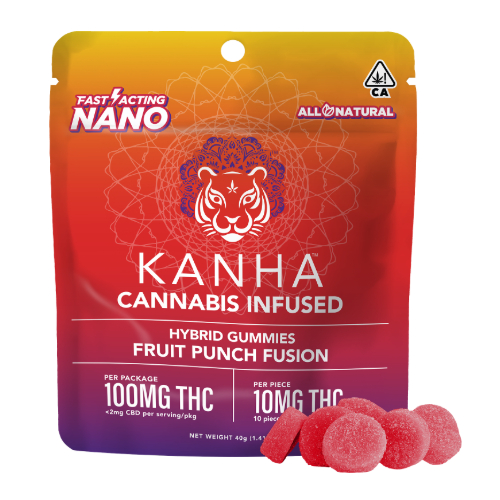 Photograph of product: FRUIT PUNCH FUSION NANO GUMMIES 10 PACK 100MG