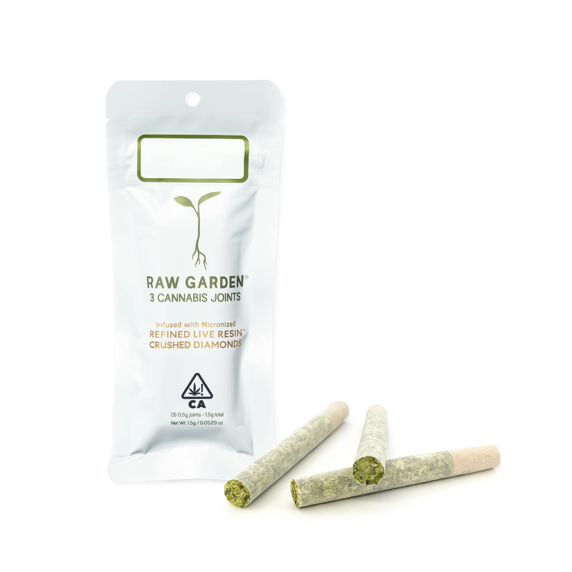 Photograph of product: RAW GARDEN - Infused Prerolls - Chemelon - Crushed Diamonds - 3PK - 1.5G