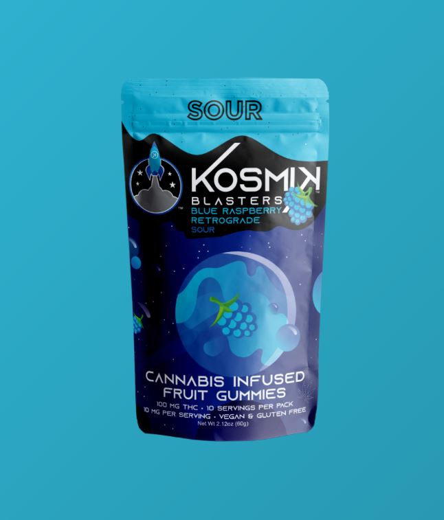 Photograph of product: Kosmik - Sour Blue Raspberry Retrograde Gummies (10mg per piece/100mg)
