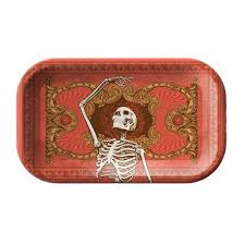 Photograph of product: Blazy Susan x Grateful Dead Small Metal Rolling Tray Ornate Frame Skeleton