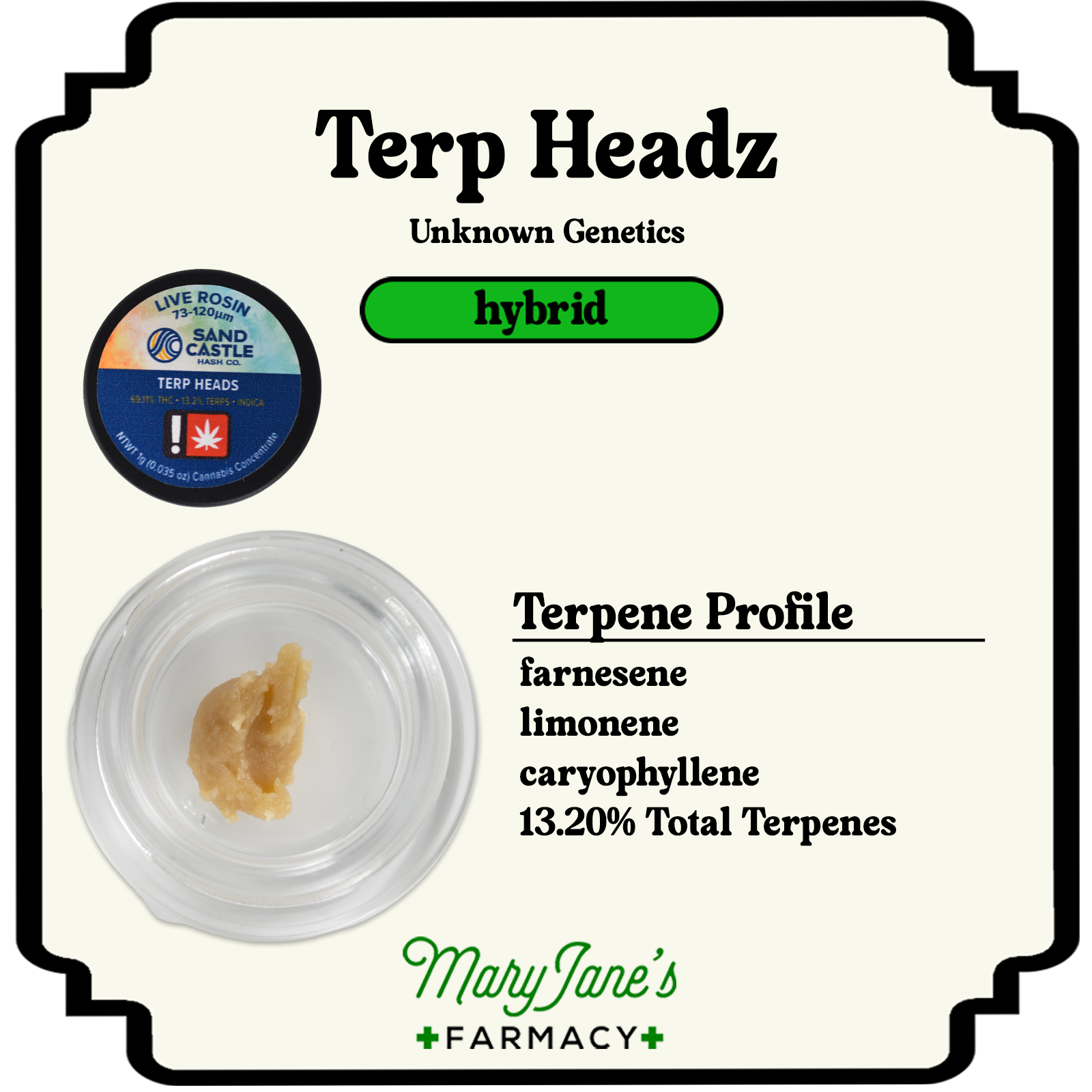 Photograph of product: Terp Heads 6* 73-120 Live Rosin Extract | 1g