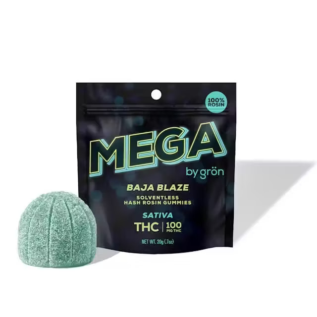 Photograph of product: GRN - MEGA PEARL - GUMMIES ROSIN - 100MG - 1PK - BAJA BLAZE - Oui'd