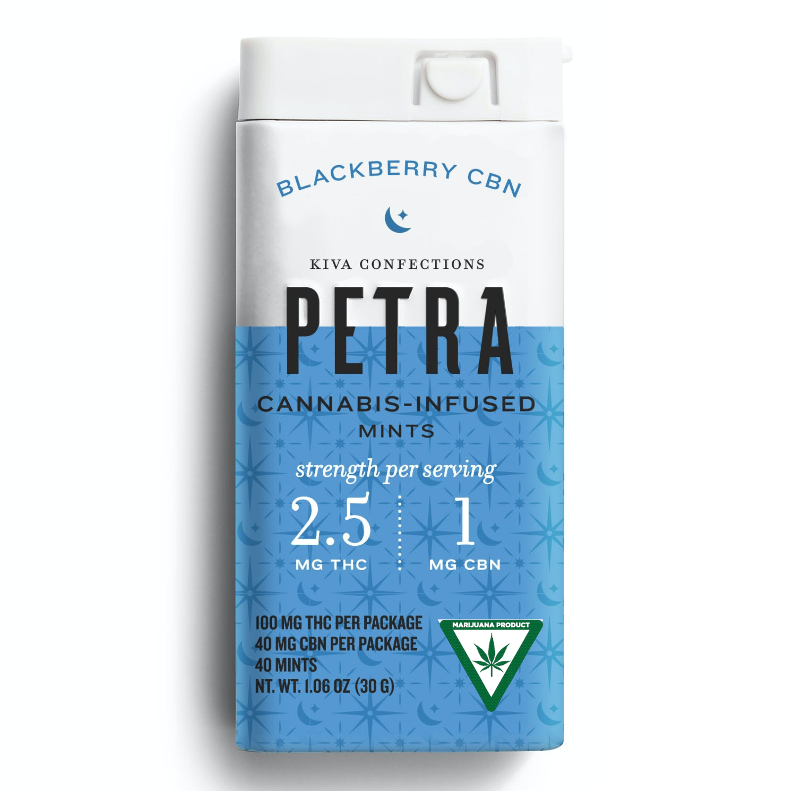 Photograph of product: Petra | Blackberry CBN | TH-oui:CBN Mints | 100mg:40mg