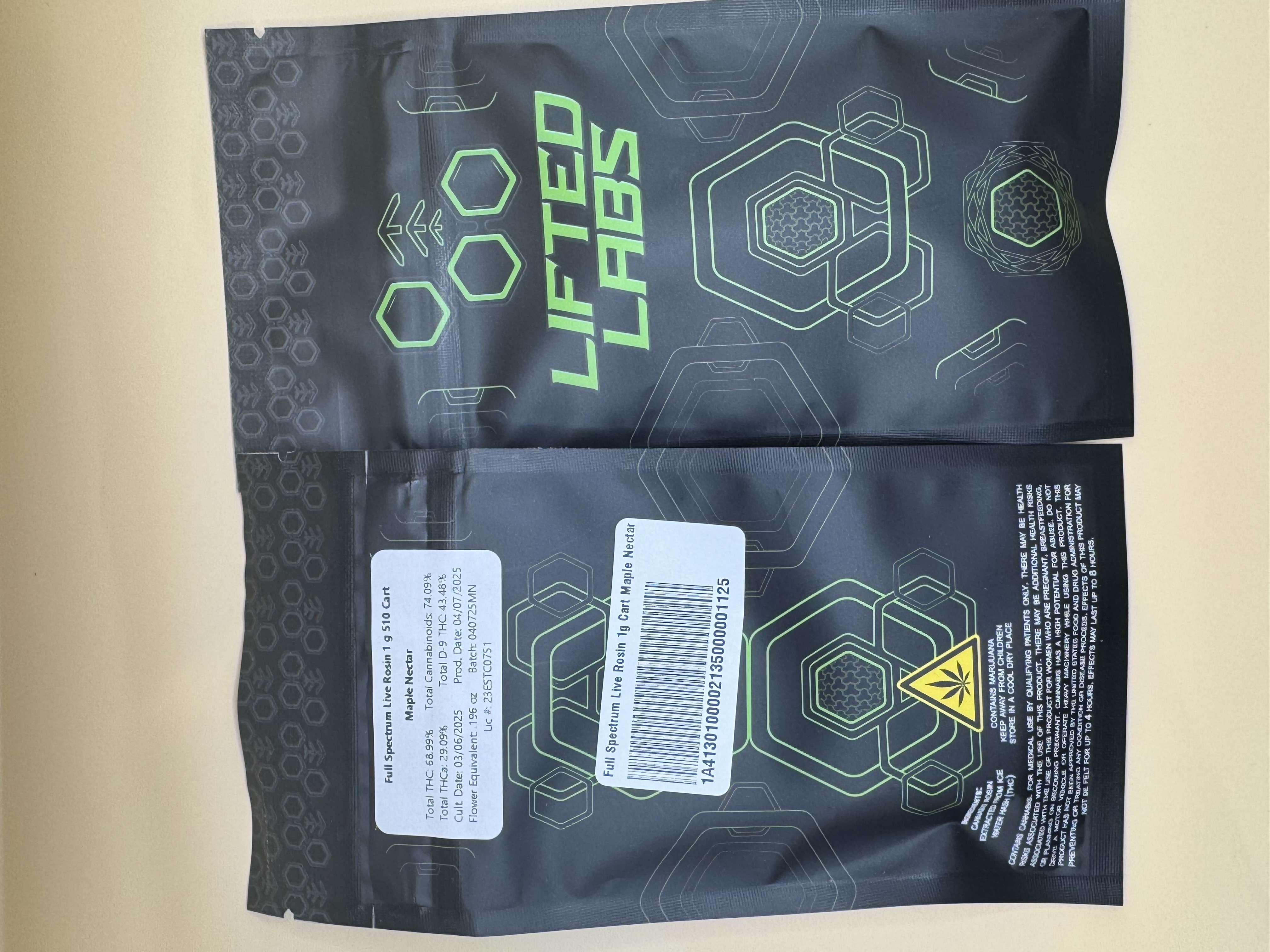 Photograph of Product: Lifted Labs Maple Nectar Full Spectrum 510 Live Rosin Cart