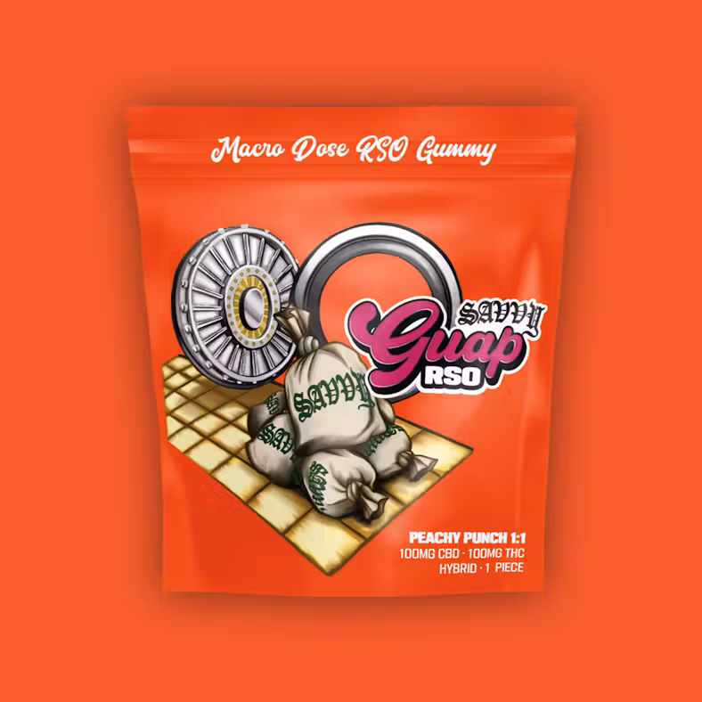 Photograph of product: RSO Gummy | Savy Guap | Peachy Punch 1:1 CBD:TH-oui [1pk] 100mg