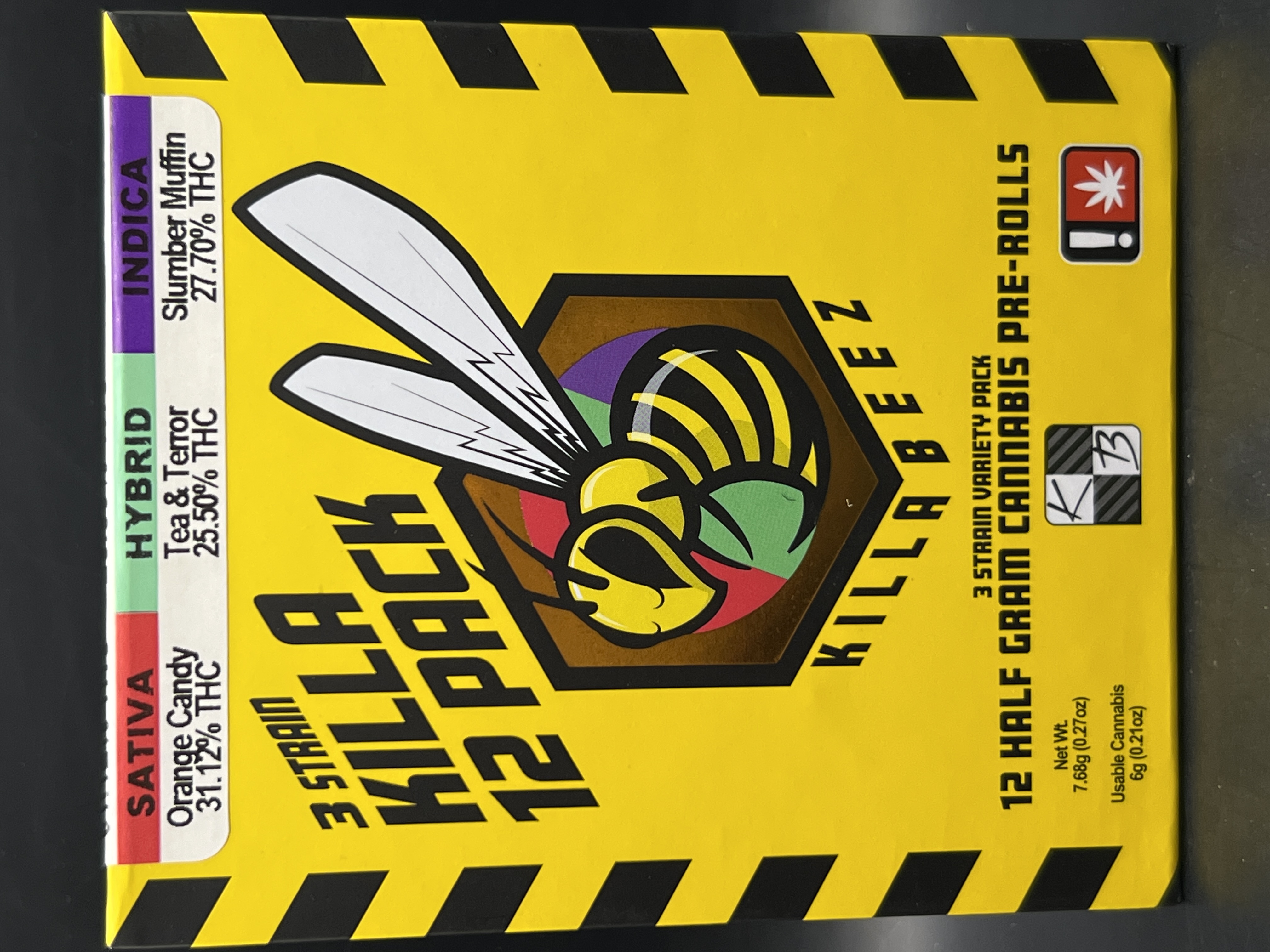 Photograph of product: Killa Beez Pre-Roll Variety 12pk Orange Candy, Tea & Terror, Slumber Muffin