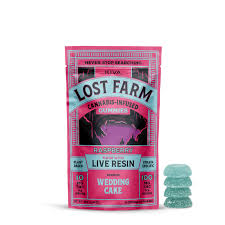 Photograph of product: Lost Farm | Live Resin Gummies | Raspberry - Wedding Cake | 10pk 100mg