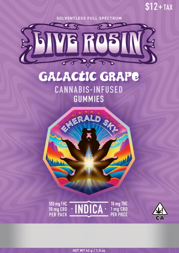 Photograph of product: Emerald Sky | Galactic Grape Oui'd Rosin Gummy | 100 Mg