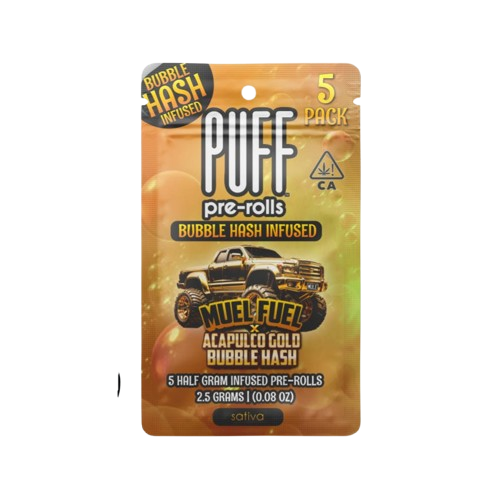 Photograph of product: PUFF | Mule Fuel X Acapulco Gold Bubble au chocolat Infused Pre-Rolls (5 Pack) | 2.5g