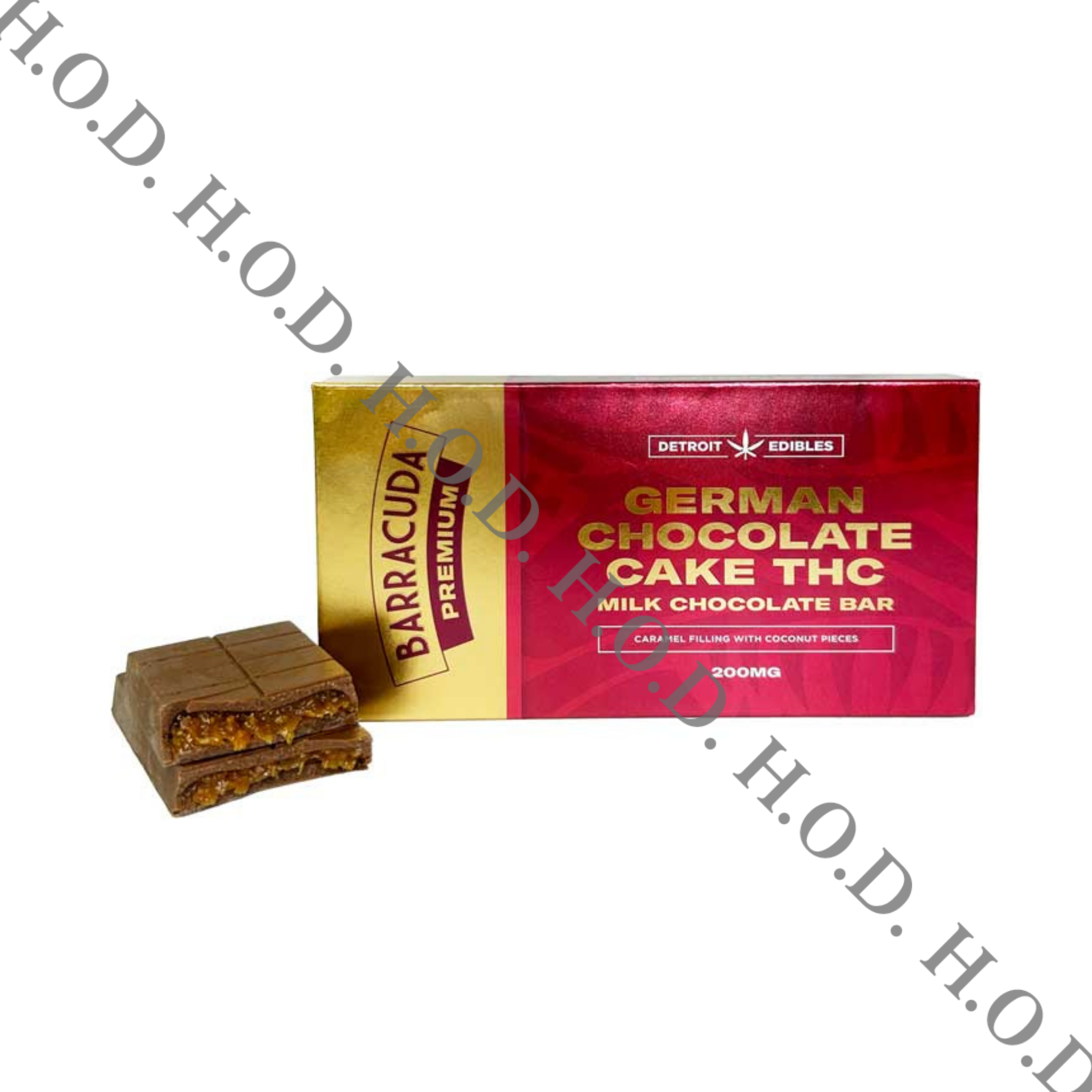 Photograph of product: Detroit Edibles Premium German Milk Chocolate Cake Barracuda Bar 200mg