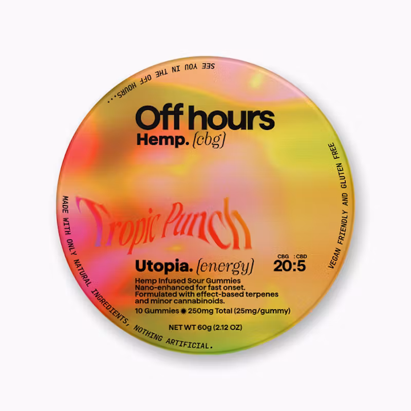 Photograph of product: Off Hours Hemp Gummies "Utopia" Energy | 20:5 CBG/CBD | Tropic Punch