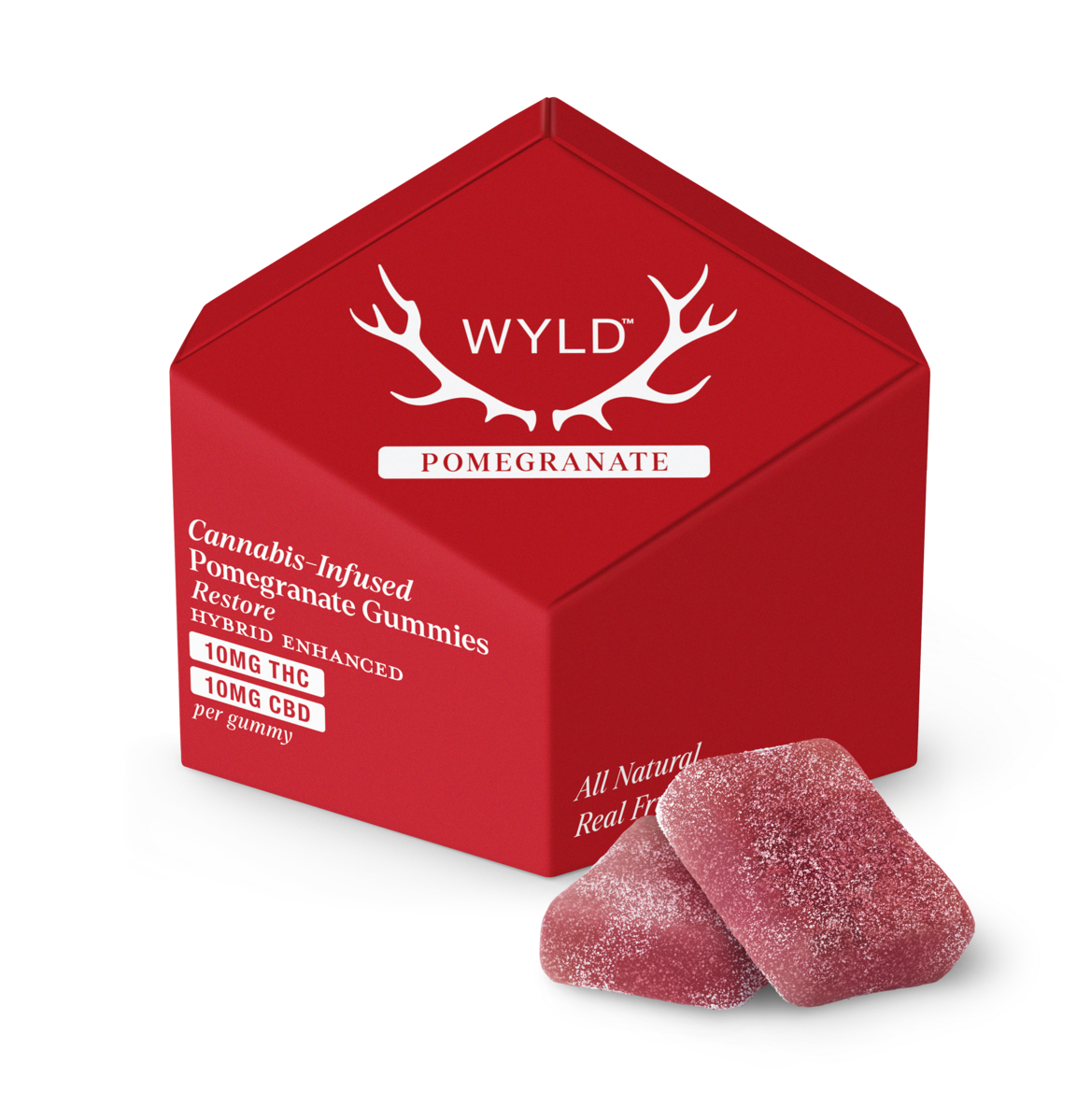 Photograph of product: Wyld | Restore | Pomegranate | 1:1 TH-oui:CBD | Gummies | 10pk 100mg