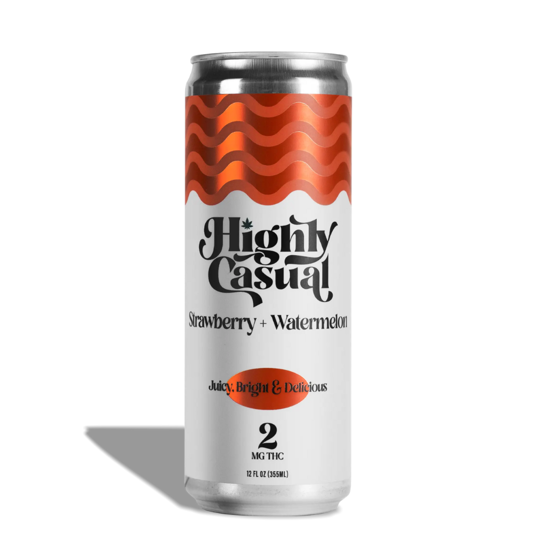 Photograph of product: Highly Casual - 5mg (1:1) Seltzer - Strawberry + Watermelon