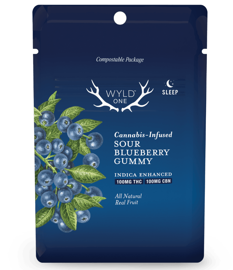 Photograph of product: 1:1 THC:CBN SOUR BLUEBERRY Single Piece | 100mg