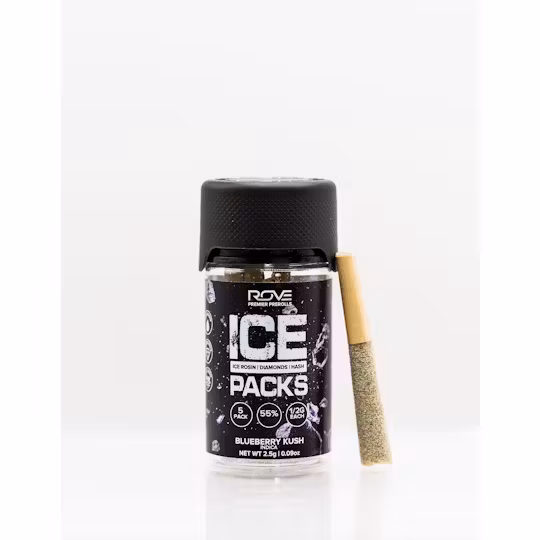 Photograph of product: Rove Blueberry Kush Rosin, Diamond, au chocolat Infused 5pk Preroll
