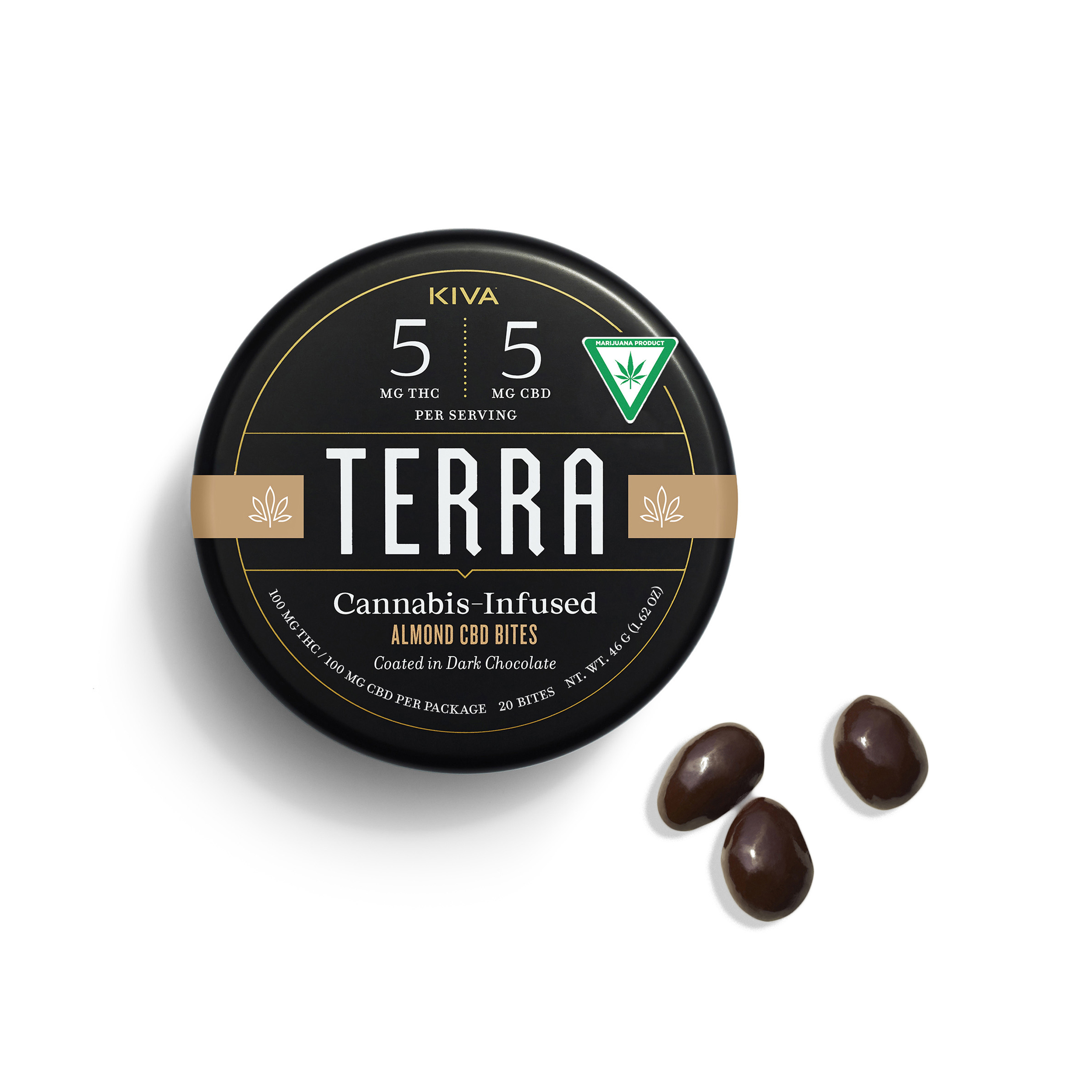 Photograph of product: Terra Chocolate Almond Bites 1:1 (TH-oui:CBD) - 20 Pack