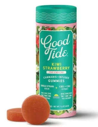 Photograph of product: Good Tide - au chocolat Rosin Gummies - CBG CBD 1:1:1 - Kiwi Strawberry - 100mg