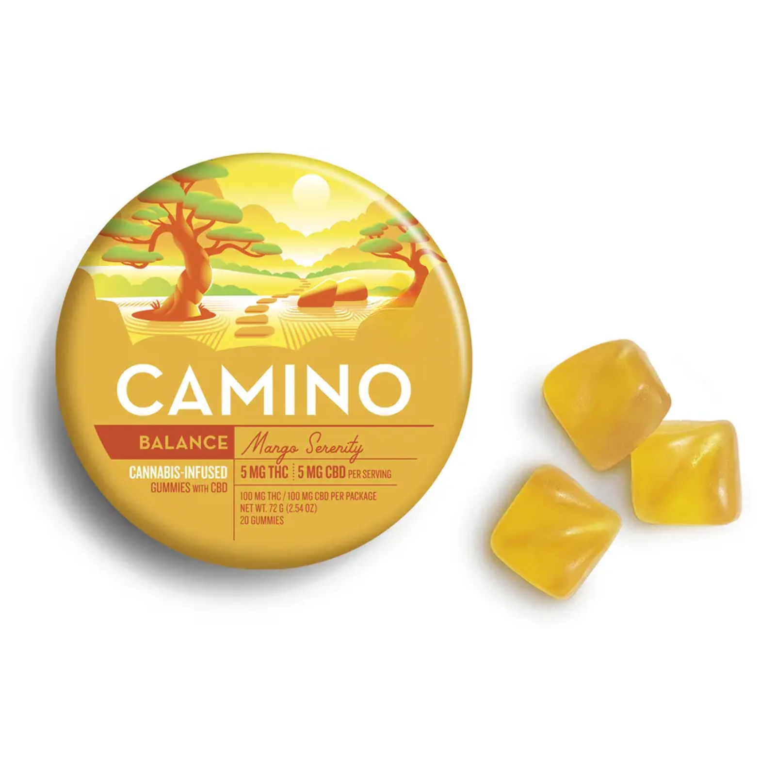 Photograph of product: 100mg 20pk Gummies | 1:1 Mango | Camino