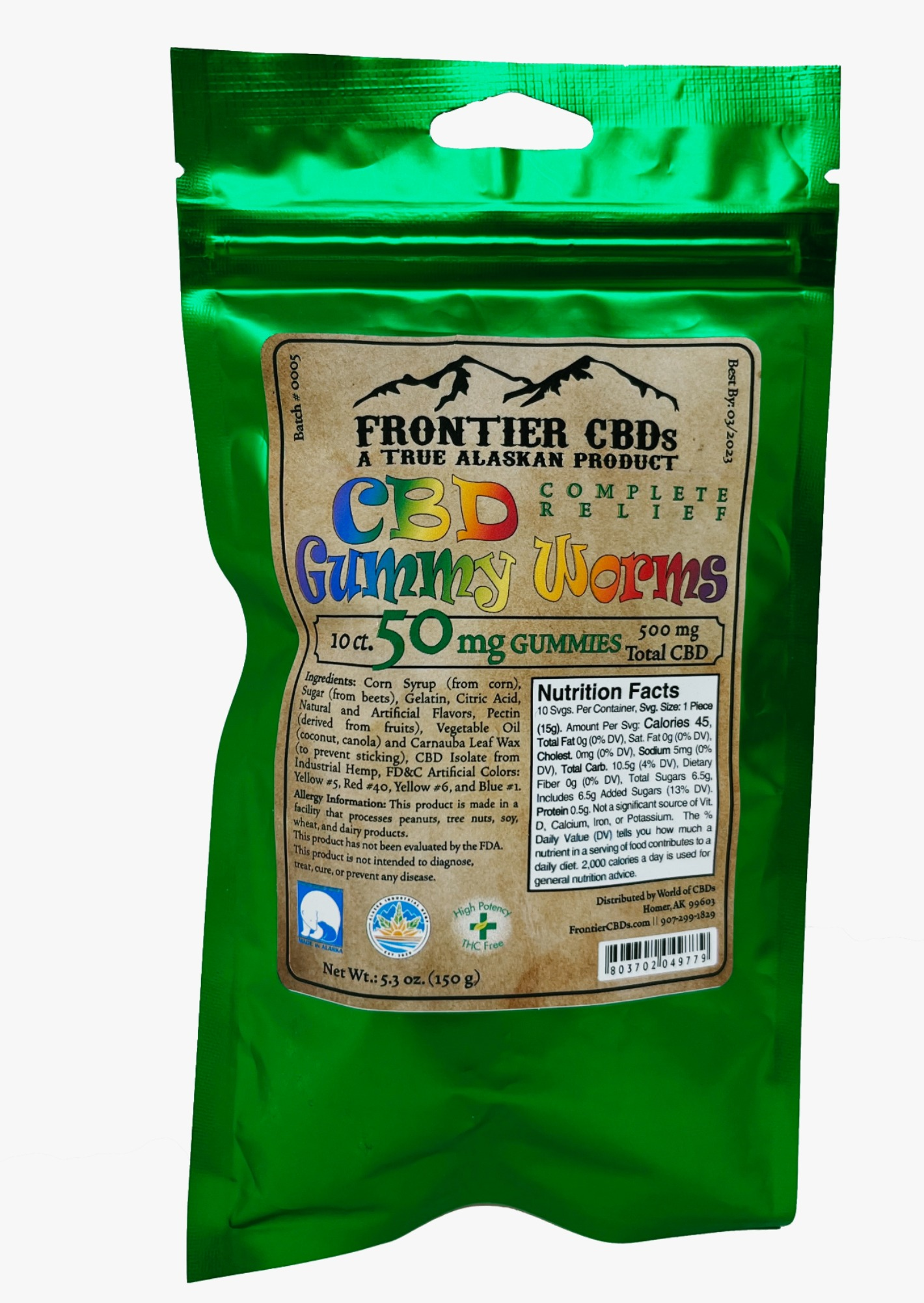 Photograph of product: 50mg CBD Gummy Worm 10-Pack by Frontier CBDs