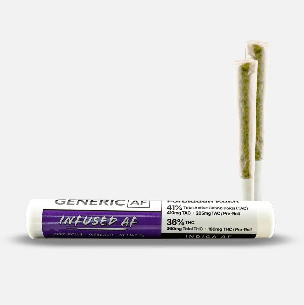 Photograph of product: Generic AF - Oui'd Blend - Forbidden Kush Infused Pre-rolls - .5g 2pk