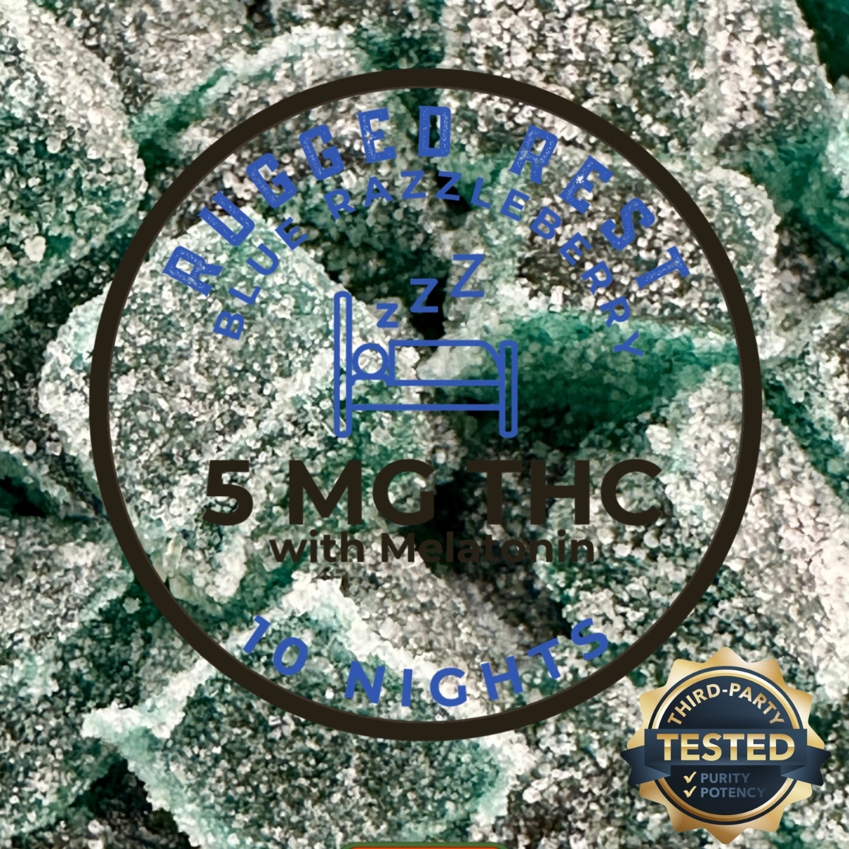 Photograph of Product: Rugged Roots+Tripp's | REST Blue Razzleberry 5mg Gummy 10 Pack 50mg