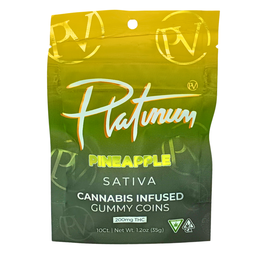 Photograph of product: PLATINUM VAPE PINEAPPLE 200MG Oui'd GUMMY COINS REC